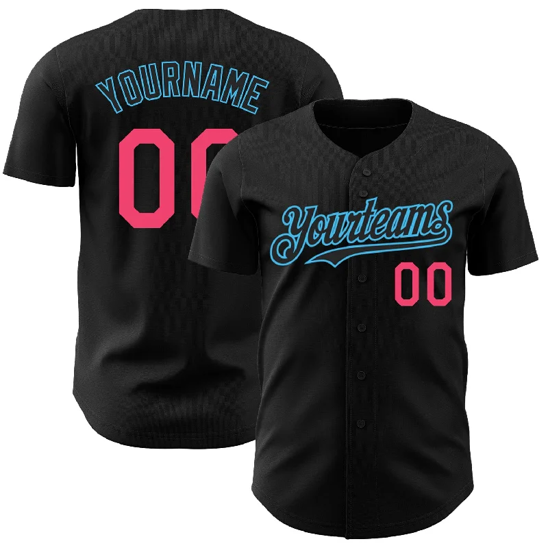 Football Jersey With 3D Design-Basketball Jersey With 3D Design-Baseball Jersey For Hip Hop Style-Custom Black Neon Pink-Sky Blue Authentic Baseball Jersey