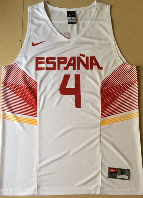 Basketball Jersey With Durable Material-Spain 4 Pau Gasol White 2014 FIBA Basketball Jerseys