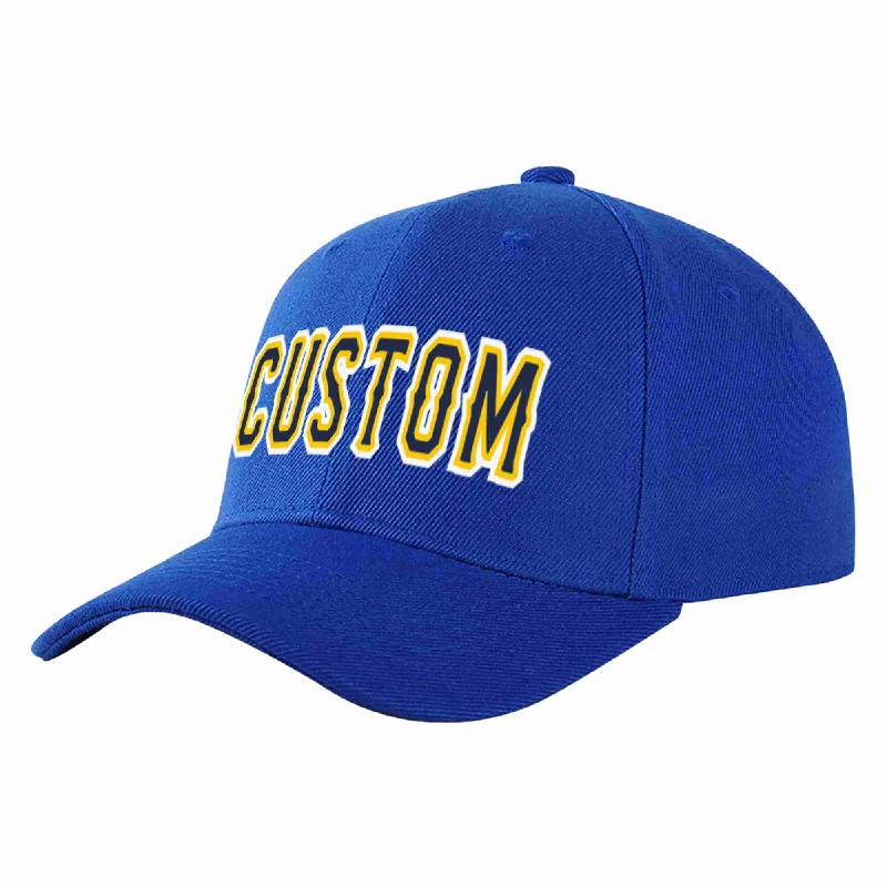 Youth Baseball Cap-Custom Royal Navy-Yellow Curved Eaves Sport Baseball Cap Design for Men/Women/Youth