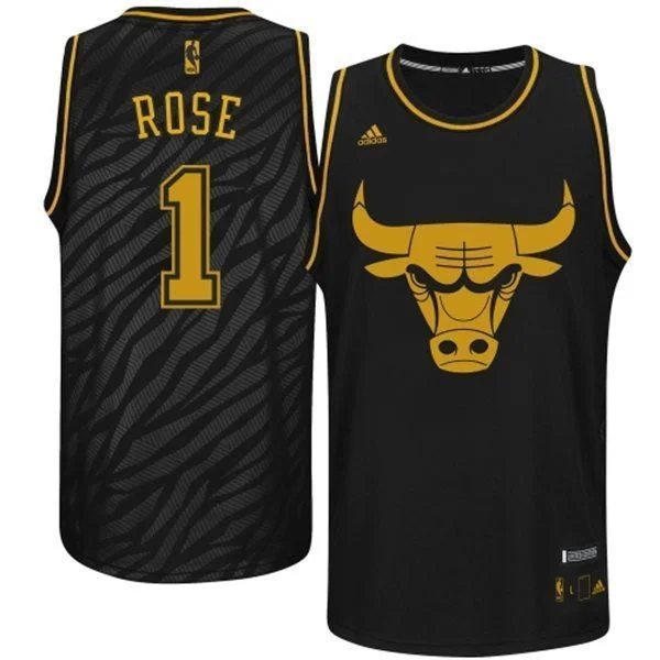 Basketball Jersey For Basketball Players-Bulls 1 Rose Black Gold Lettering Basketball Jerseys