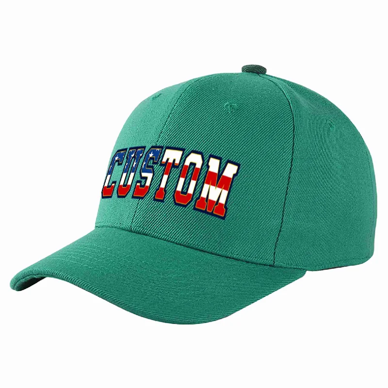 Custom Baseball Cap-Custom Light Green Vintage USA Flag-Gold Curved Eaves Sport Baseball Cap Design for Men/Women/Youth