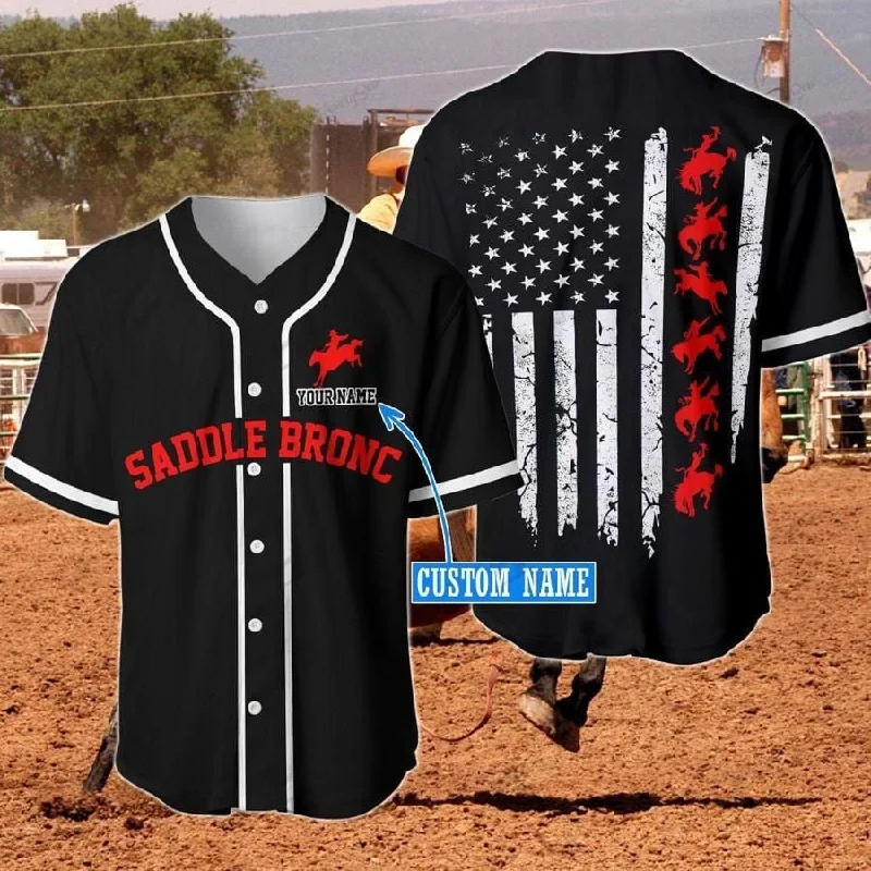 Football Jersey With Event Sponsor-Basketball Jersey With Team Uniform-Baseball Jersey With Artistic Lettering-Saddle Bronc Line Flag American Personalized Baseball Jersey