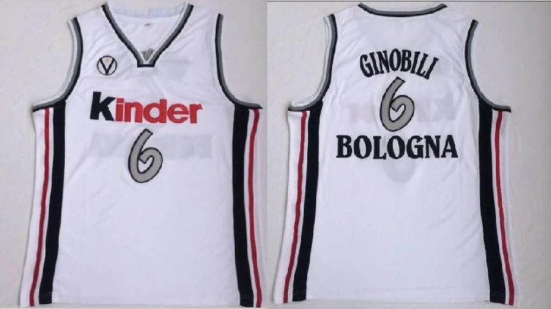 Basketball Jersey For Gameday Look-Virtus Pallacanestro Bologna 6 Manu Ginobili White Basketball Basketball Jersey