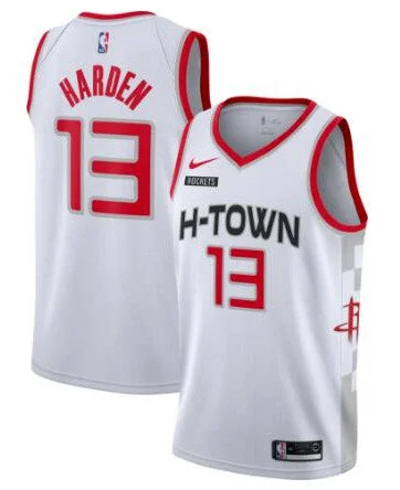 Basketball Jersey For Adults-Rockets 13 James Harden White City Edition Swingman Basketball Jersey