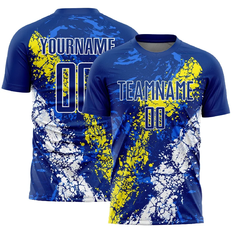 Football Jersey With Advanced Stitching-Custom Royal Light Yellow-White Dripping Splatter Art Sublimation Soccer Uniform Jersey