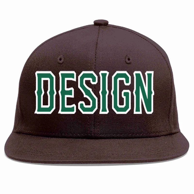 Oversized Baseball Cap-Custom Brown Kelly Green-White Flat Eaves Sport Baseball Cap Design for Men/Women/Youth