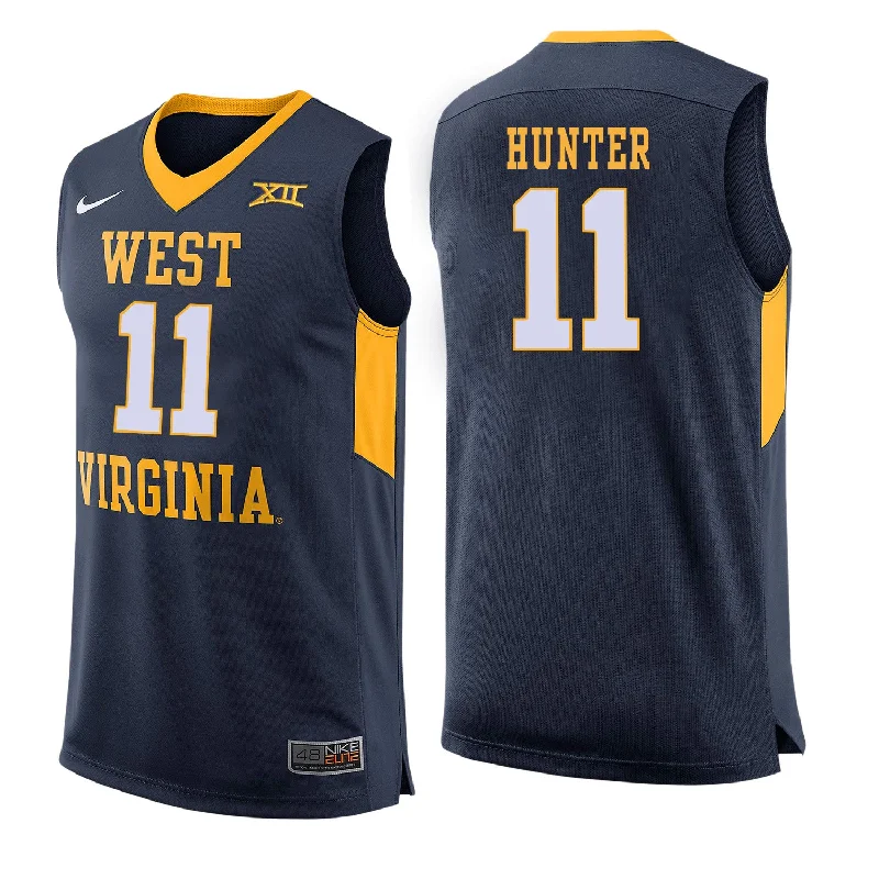 Basketball Jersey With Strong Stitching-West Virginia Mountaineers 11 D'Angelo Hunter Navy College Basketball Basketball Jersey