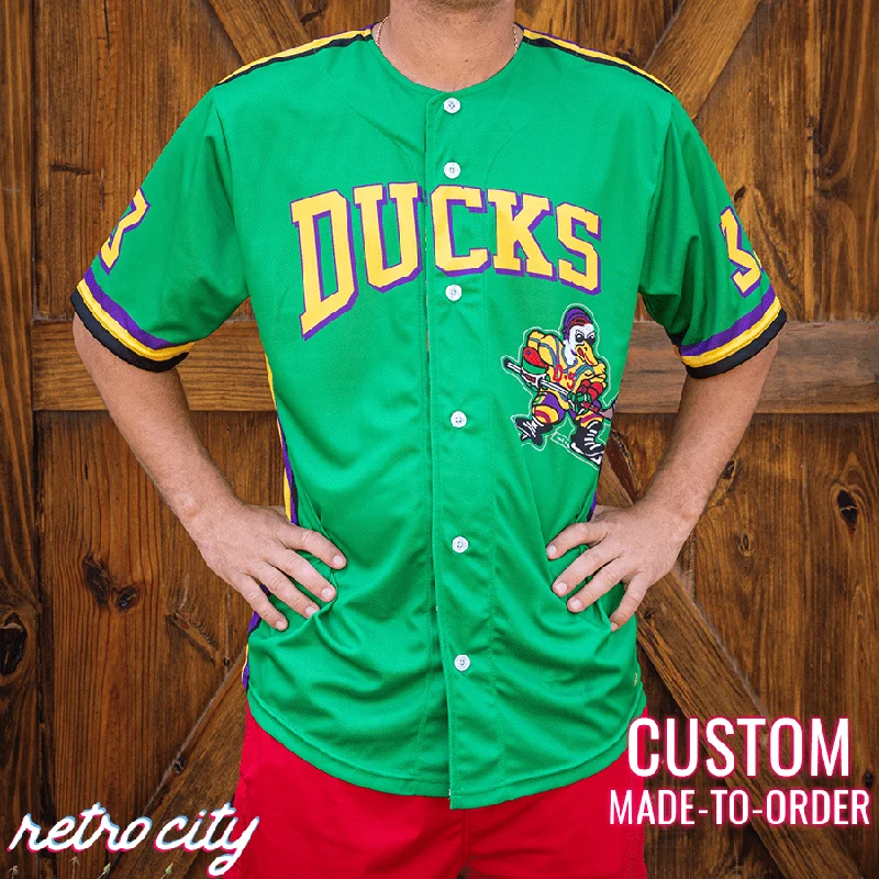 Football Jersey With Button Design-Basketball Jersey With Button Design-Baseball Jersey For College Teams-The 'Mighty Ducks' Goldberg Custom Baseball Jersey