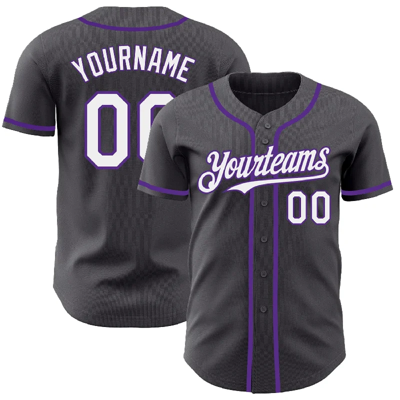 Football Jersey With Motivational Quotes-Basketball Jersey With Motivational Quotes-Baseball Jersey For Kids-Custom Steel Gray White-Purple Authentic Baseball Jersey