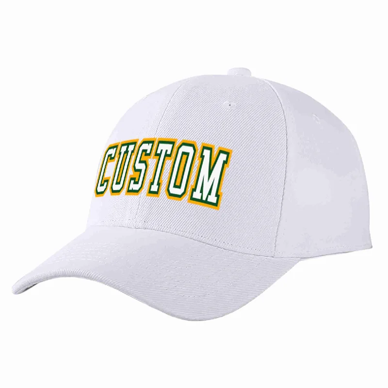 Work Baseball Cap-Custom White White-Kelly Green Curved Eaves Sport Baseball Cap Design for Men/Women/Youth