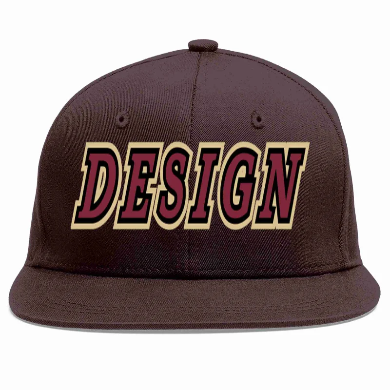 DJ Baseball Cap-Custom Brown Crimson-Black Flat Eaves Sport Baseball Cap Design for Men/Women/Youth