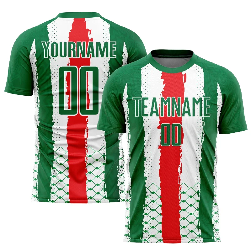 Football Jersey For Small Guys-Custom Kelly Green Red-White Sublimation Mexico Soccer Uniform Jersey