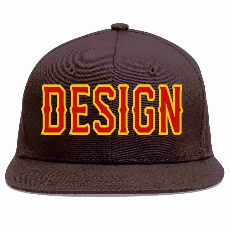 Big Head Baseball Cap-Custom Brown Red-Yellow Flat Eaves Sport Baseball Cap Design for Men/Women/Youth