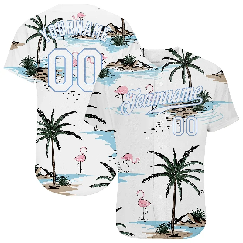 Long Sleeve Football Jersey-Long Sleeve Basketball Jersey-Sleeveless Baseball Jersey-Custom White White-Light Blue 3D Pattern Design Hawaii Palm Trees Authentic Baseball Jersey