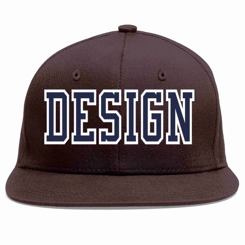 Flat Brim Baseball Cap-Custom Brown Navy-White Flat Eaves Sport Baseball Cap Design for Men/Women/Youth