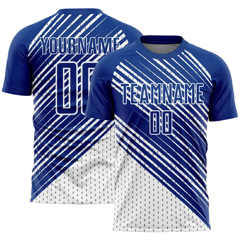 Football Jersey For Gameday Look-Custom Royal White Diagonal Lines Sublimation Soccer Uniform Jersey