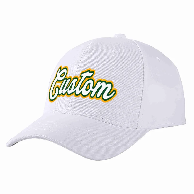 Printed Baseball Cap-Custom White White-Kelly Green Curved Eaves Sport Baseball Cap Design for Men/Women/Youth