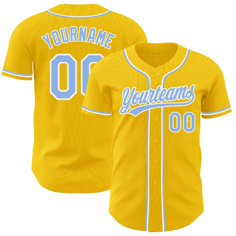 Football Jersey With Historic Print-Basketball Jersey With Sponsor Name-Baseball Jersey With Family Matching Set-Custom Yellow Light Blue-White Authentic Baseball Jersey