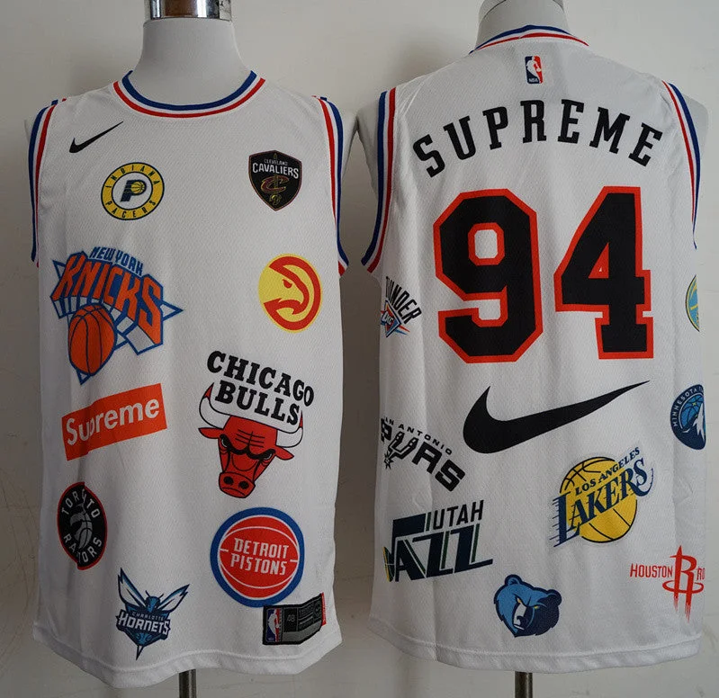 Basketball Jersey For Retro Fans-Supreme x x Logos White Stitched Basketball Basketball Jersey