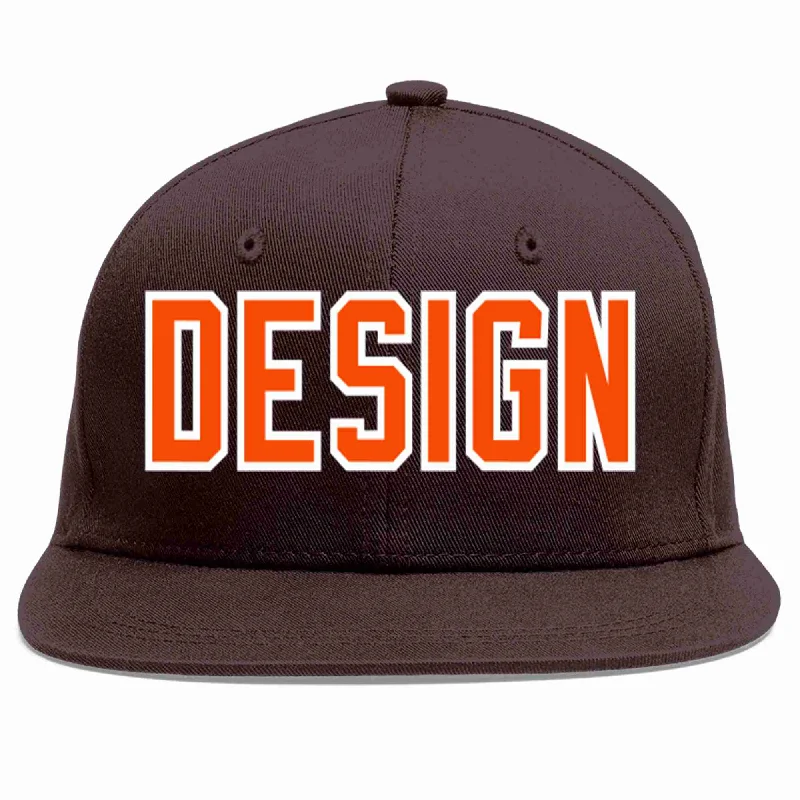 Hockey Baseball Cap-Custom Brown Orange-White Flat Eaves Sport Baseball Cap Design for Men/Women/Youth