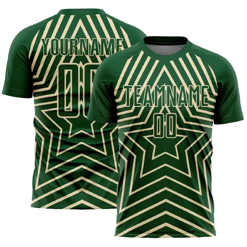 Football Jersey With Large Number Print-Custom Green Cream Stars Sublimation Soccer Uniform Jersey