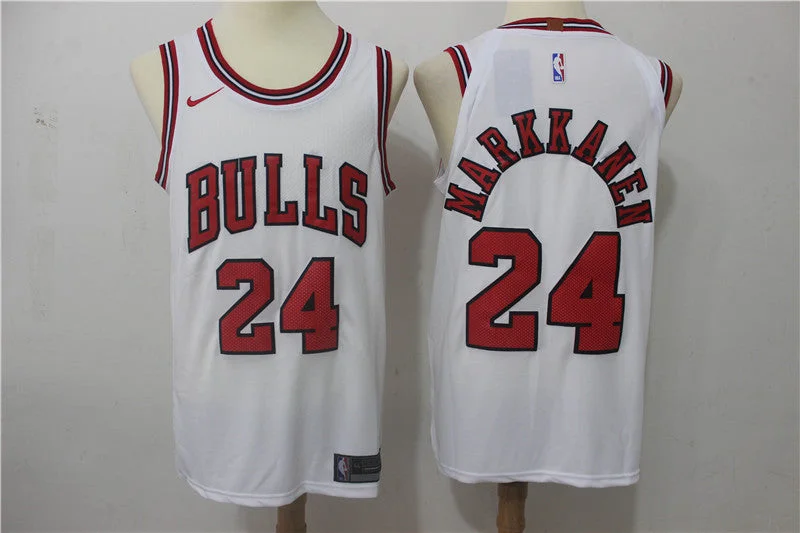 Basketball Jersey With Embroidery-Bulls 24 Laur Markkanen White Authentic Basketball Jersey