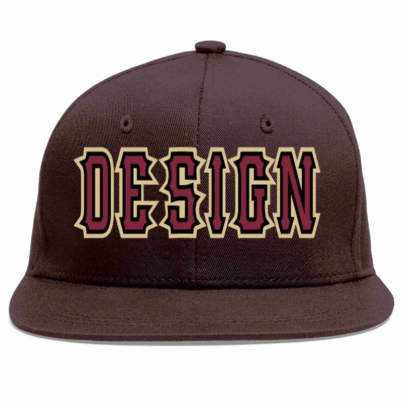 Promotional Baseball Cap-Custom Brown Crimson-Black Flat Eaves Sport Baseball Cap Design for Men/Women/Youth