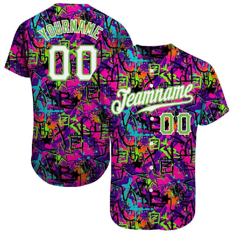 Retro Football Jersey-Retro Basketball Jersey-Retro Baseball Jersey-Custom Graffiti Pattern White-Neon Green 3D Authentic Baseball Jersey