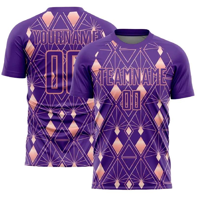 Football Jersey With Logo-Custom Purple Light Pink Geometric Shapes Sublimation Soccer Uniform Jersey