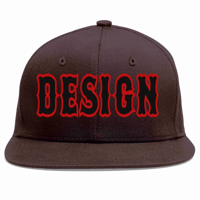 Tennis Court Baseball Cap-Custom Brown Black-Red Flat Eaves Sport Baseball Cap Design for Men/Women/Youth