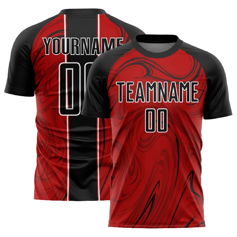 Football Jersey With Bold Design-Custom Red Black-White Abstract Fluid Sublimation Soccer Uniform Jersey