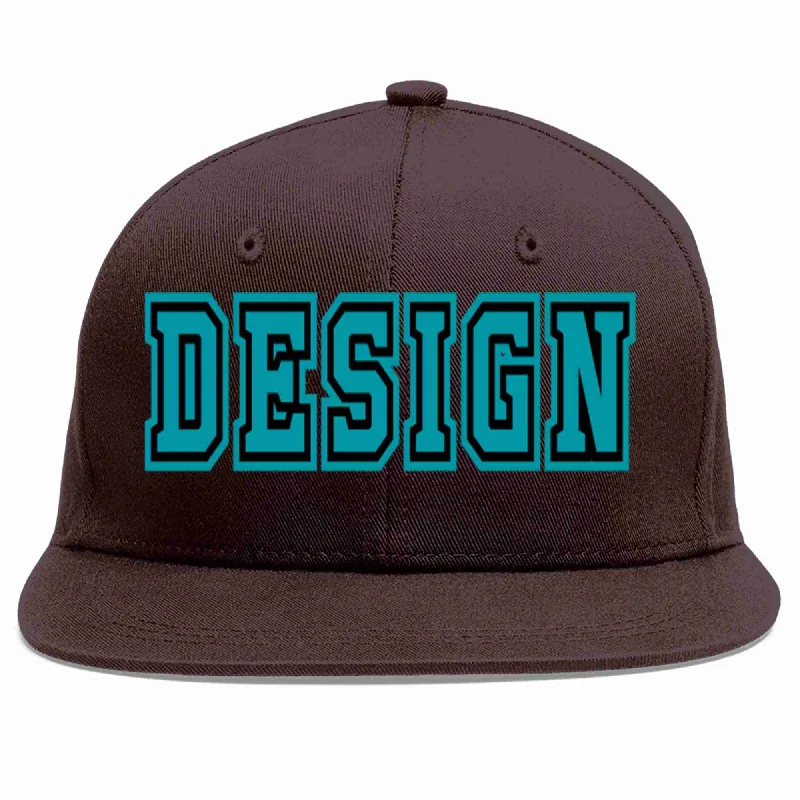 Trendy Baseball Cap-Custom Brown Aqua-Black Flat Eaves Sport Baseball Cap Design for Men/Women/Youth