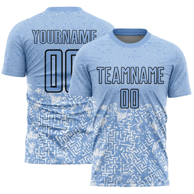 Football Jersey With Patch Design-Custom Light Blue Black Geometric Shapes Sublimation Soccer Uniform Jersey