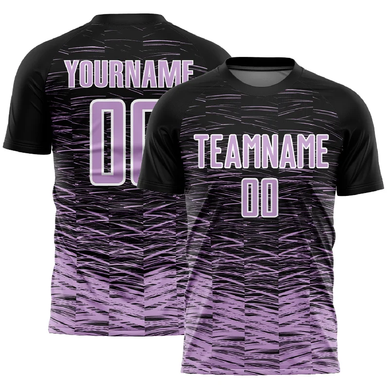 Football Jersey With Side Panels-Custom Black Light Purple-White Line Sublimation Soccer Uniform Jersey