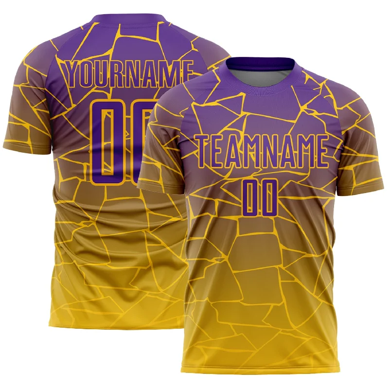 Football Jersey With Lightweight Design-Custom Gold Purple Lines Sublimation Soccer Uniform Jersey