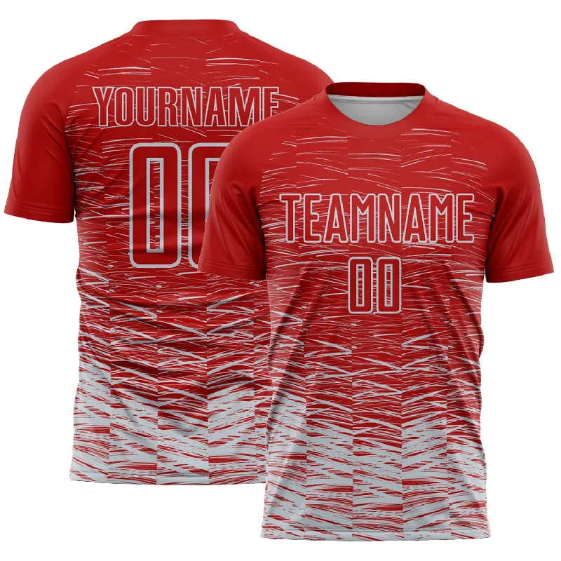 Football Jersey With Number Print-Custom Red Silver-White Line Sublimation Soccer Uniform Jersey