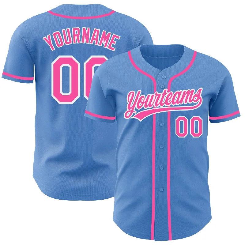 Football Jersey With Breathable Mesh-Basketball Jersey With Breathable Mesh-Baseball Jersey With Pop Art Style-Custom Powder Blue Pink-White Authentic Baseball Jersey