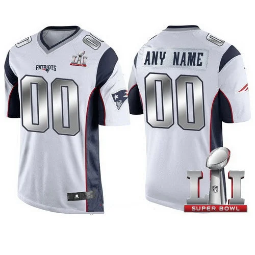 Rugby Jersey For Exhibition Games-Custom NE.Patriots White Steel Silver 2017 Super Bowl LI Custom Limited Jersey Stitched American Football Jerseys