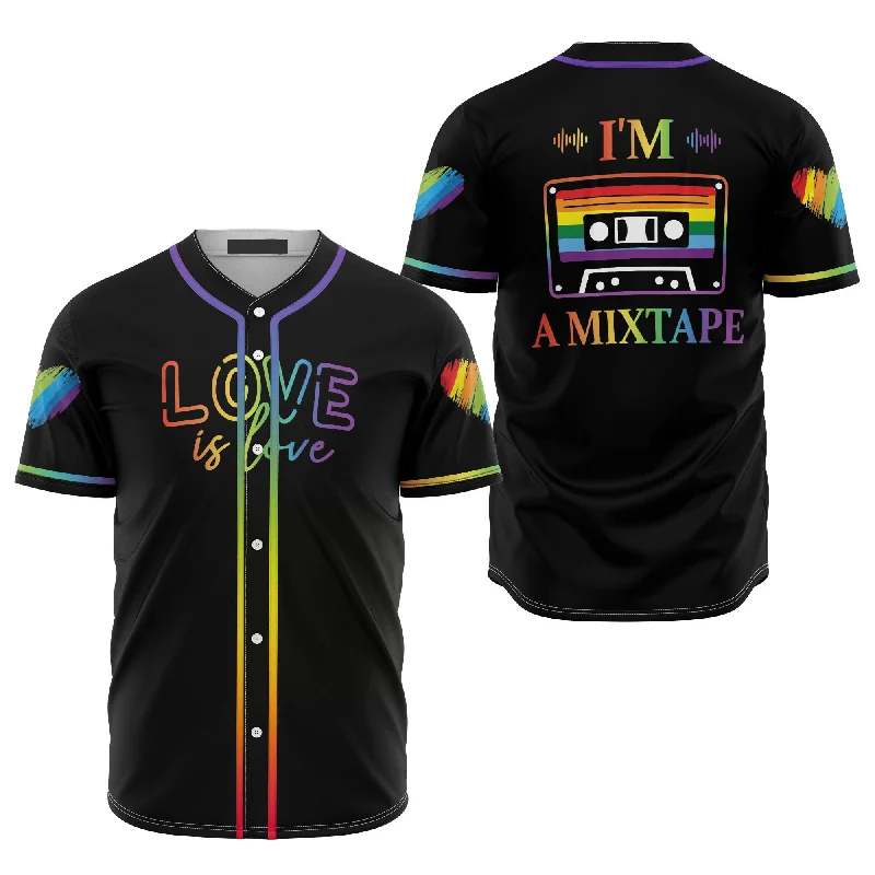 Football Jersey For Supporters-Basketball Jersey For Supporters-Pinstripe Baseball Jersey-Lgbt Love Is Love Neon I'm a Mixtape 3D Baseball Jersey Shirt