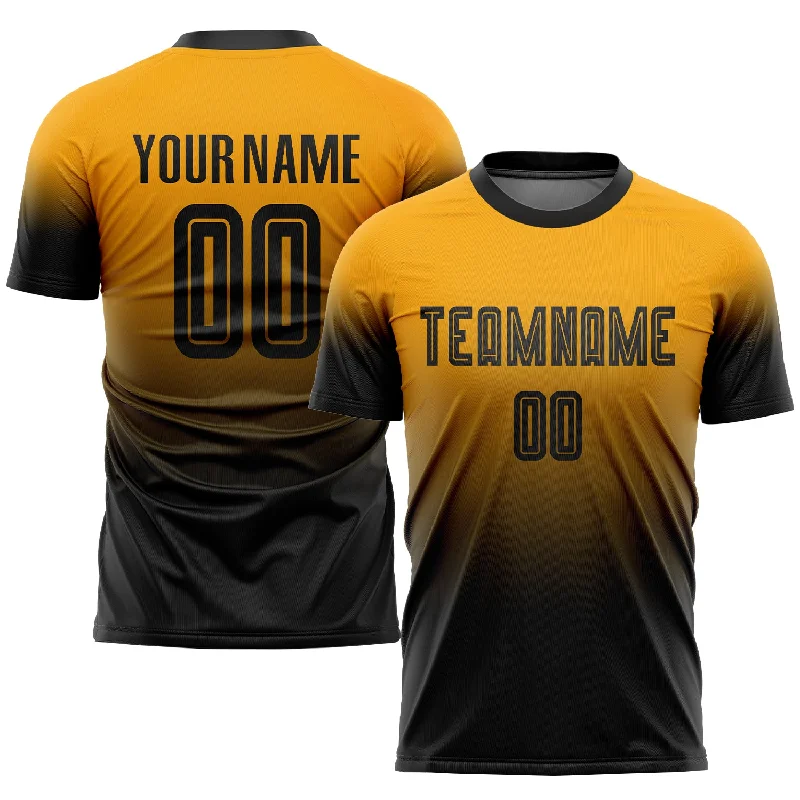 Football Jersey For Football Fans-Custom Gold Black Sublimation Fade Fashion Soccer Uniform Jersey