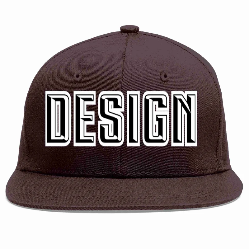 Spring Baseball Cap-Custom Brown Black-White Flat Eaves Sport Baseball Cap Design for Men/Women/Youth