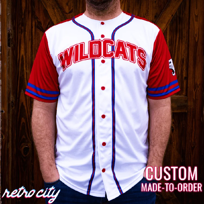 Football Jersey With Fan Club Design-Basketball Jersey With Game Day Design-Baseball Jersey With Graffiti Lettering-High School Musical East High Wildcats White Baseball Jersey