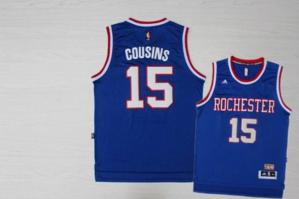 Personalized Basketball Jersey-Kings 15 Cousins Blue Hardwood Classics Basketball Jerseys