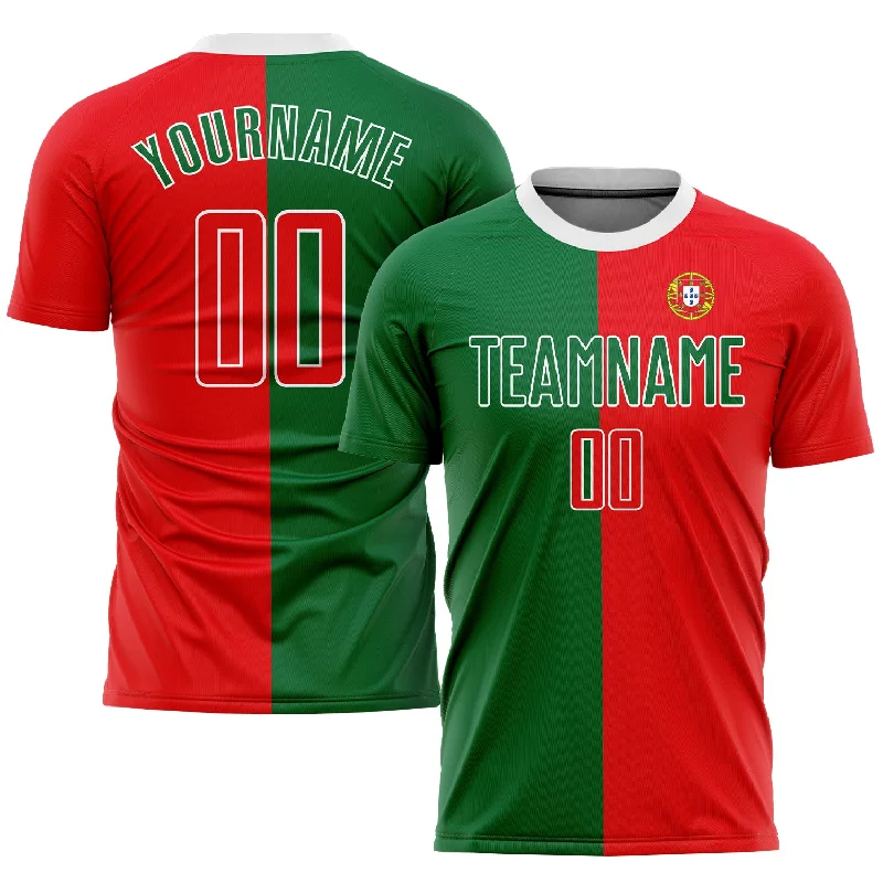 Football Jersey For Street Football-Custom Kelly Green Red-White Sublimation Portuguese Flag Soccer Uniform Jersey