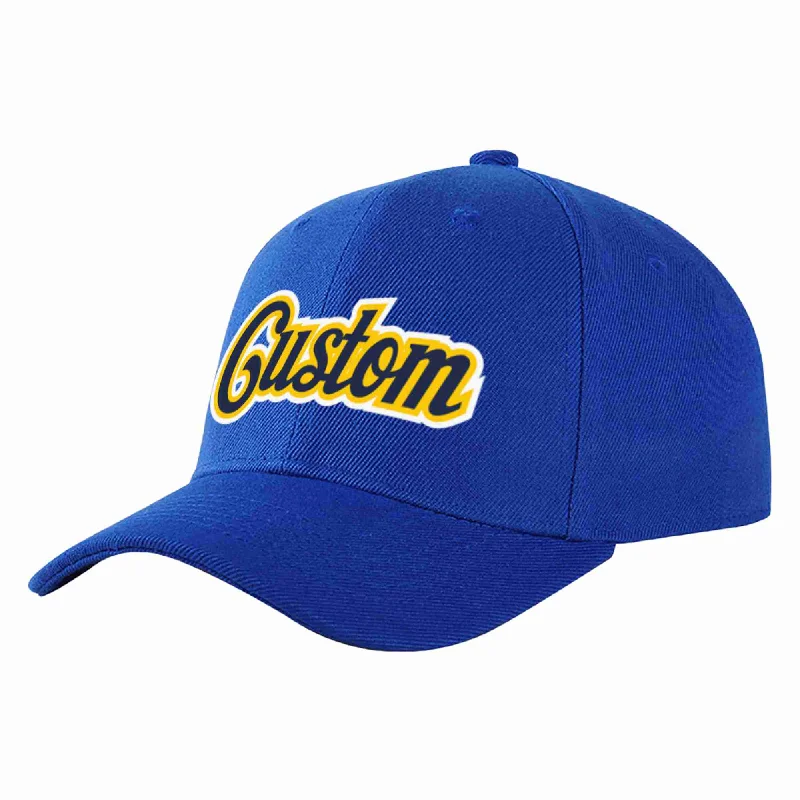 Mountain Baseball Cap-Custom Royal Navy-Yellow Curved Eaves Sport Baseball Cap Design for Men/Women/Youth