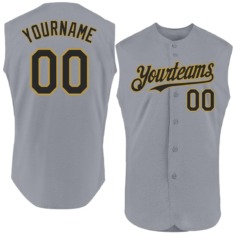 Authentic Football Jersey-Authentic Basketball Jersey-Authentic Baseball Jersey-Custom Gray Black-Old Gold Authentic Sleeveless Baseball Jersey