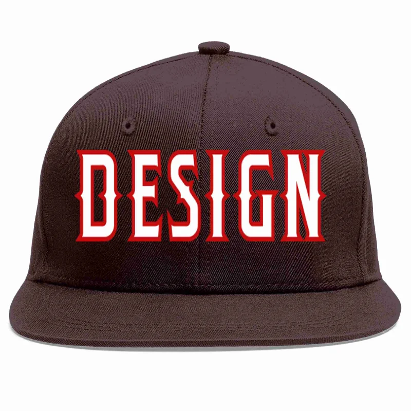 Baseball Cap For Men-Custom Brown White-Red Flat Eaves Sport Baseball Cap Design for Men/Women/Youth