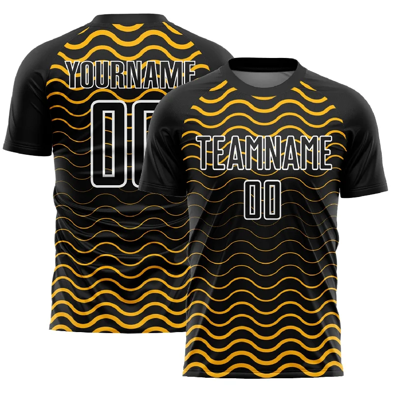 Football Jersey For Team-Custom Black Gold-White Geometric Lines Sublimation Soccer Uniform Jersey