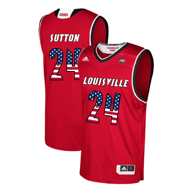 Basketball Jersey With Multiple Sizes-Louisville Cardinals 24 Dwayne Sutton Red USA Flag College Basketball Basketball Jersey