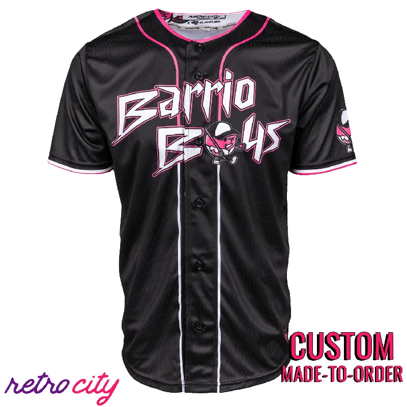 Football Jersey With Color Block Design-Basketball Jersey With Color Block Design-Baseball Jersey With Wild Pattern-Barrio Boys Retro League Custom Baseball Jersey (Away)